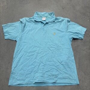 Brooks Brothers 346 Men's Polo Shirt Blue Striped Size Large Short Sleeve Preppy